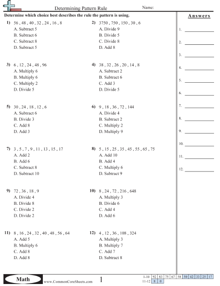 Patterns & Function Machine Worksheets - Determining Pattern Rule  worksheet